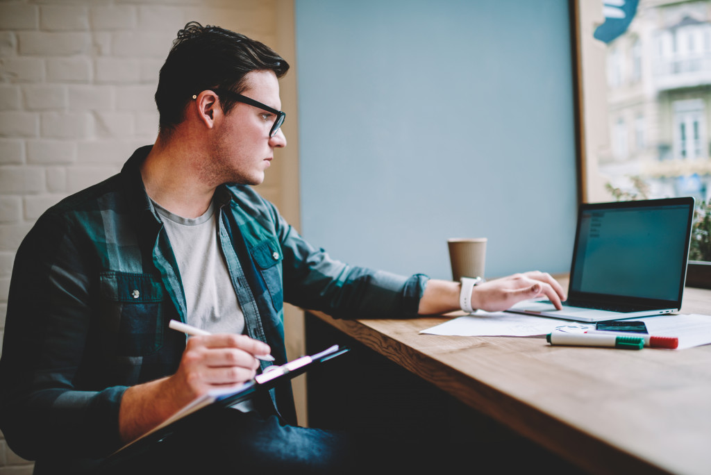 man working at home